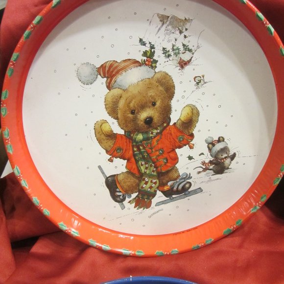 VTG SET OF 6 METAL HOLIDAY TRAYS, VERY FESTIVE & DECORATIVE - Picture 2 of 13